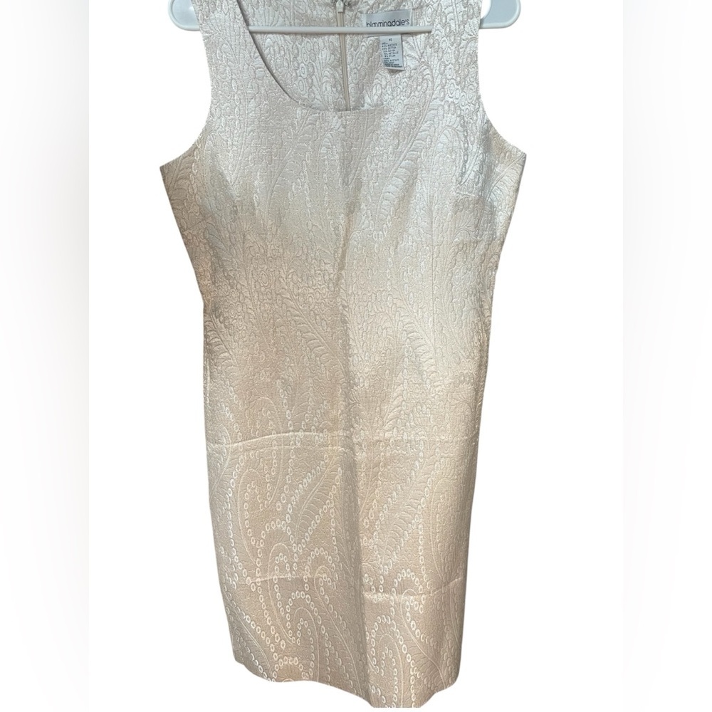Cream Gold Brocade Midi Cocktail Dress Size 10 Large Bloomingdale’s
